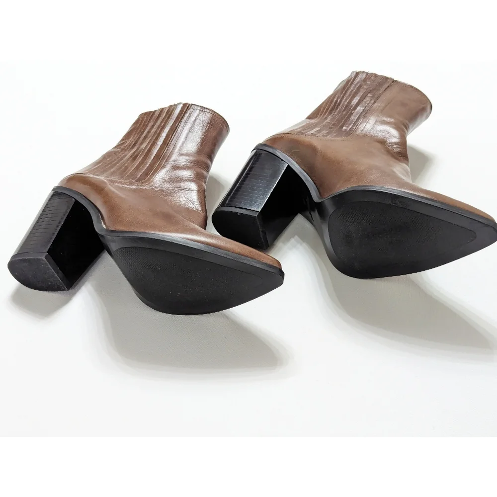 ZARA Brown Leather Ankle Boots Women's Size 6 - Picture 3 of 16
